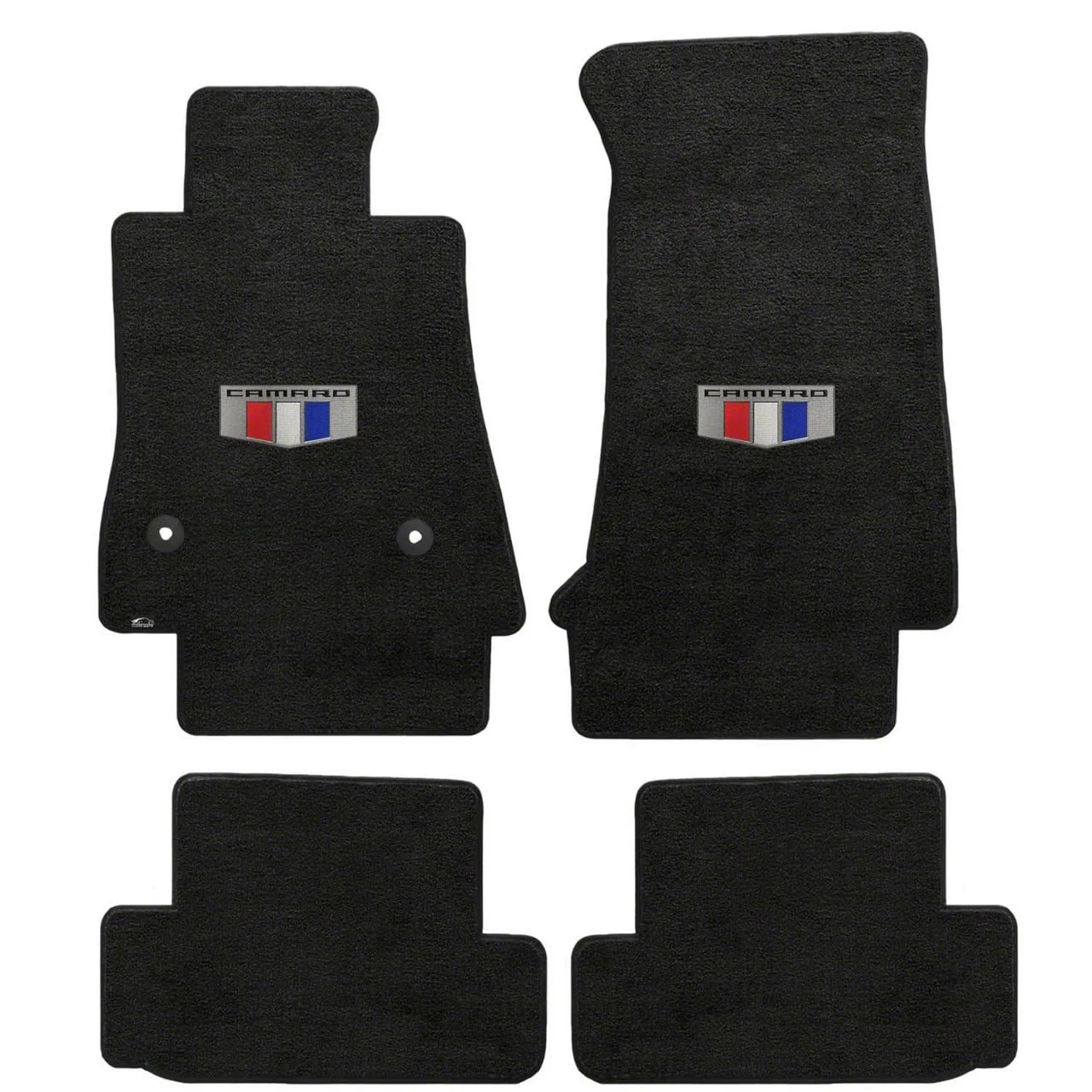 Lloyd Velourtex Front and Rear Floor Mats with Camaro Shield Logo; Black (16-24 Camaro)