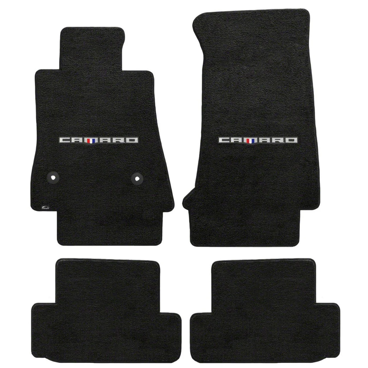 Lloyd Velourtex Front and Rear Floor Mats with Camaro Word Logo; Black (16-24 Camaro)
