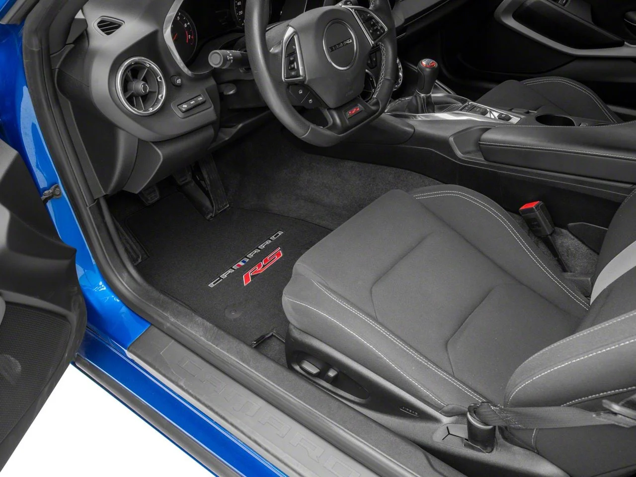 Lloyd Velourtex Front Floor Mats with Camaro and Red RS Logo; Black (16-24 Camaro)
