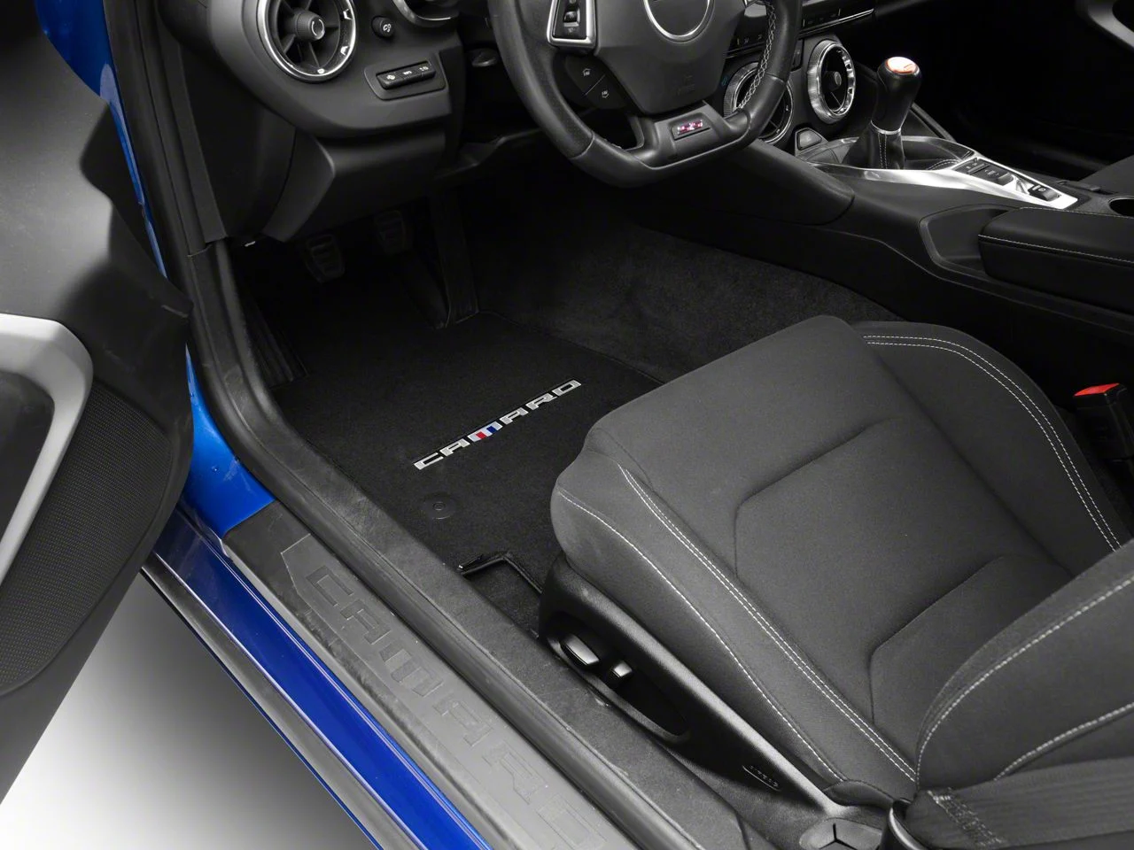 Lloyd Velourtex Front Floor Mats with Camaro Word Logo; Black (16-24 Camaro)