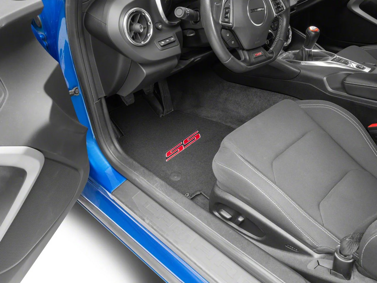 Lloyd Velourtex Front Floor Mats with Red SS Logo; Black (16-24 Camaro)