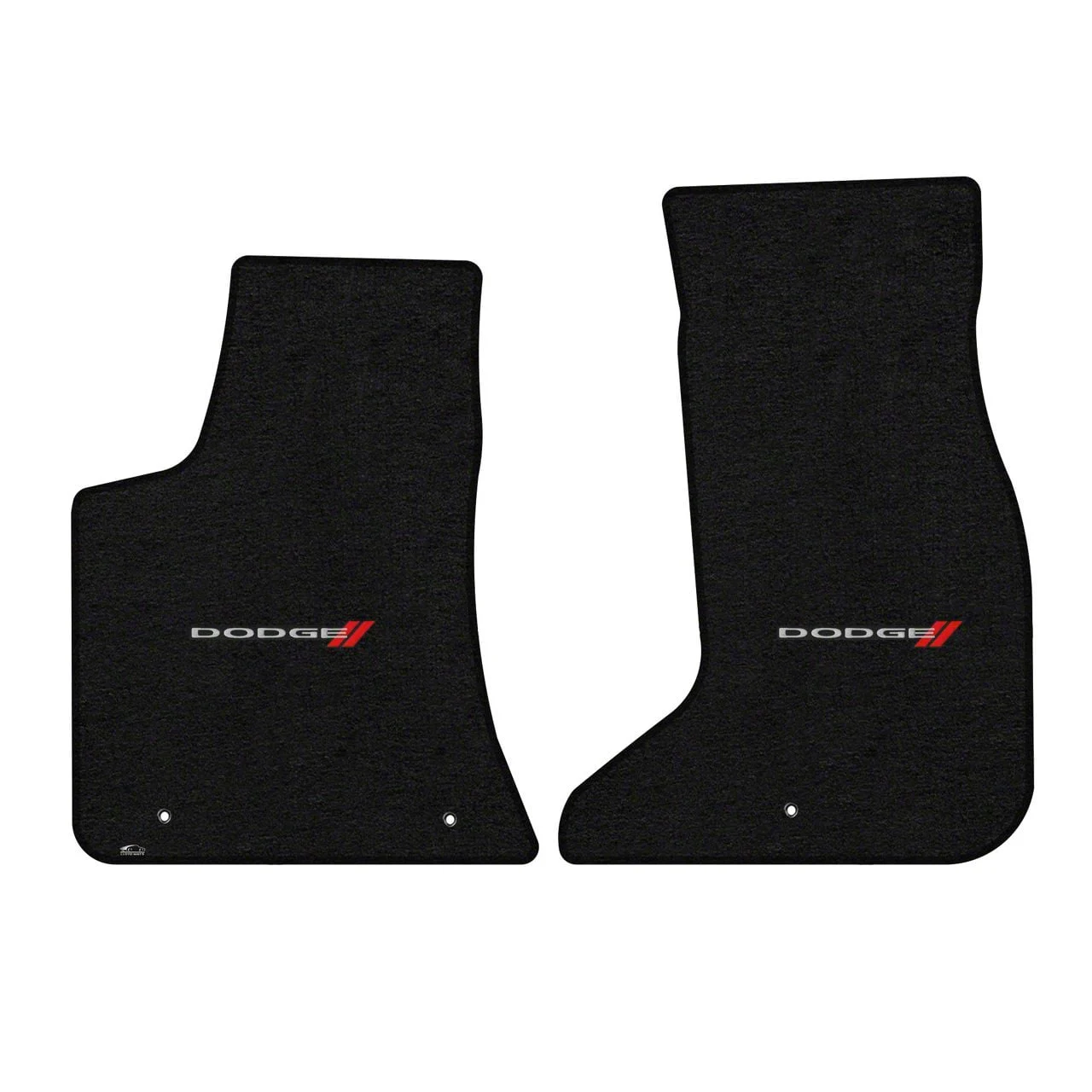 Lloyd Velourtex Front Floor Mats with Dodge and Stripes Logo; Black (17-23 AWD Challenger)