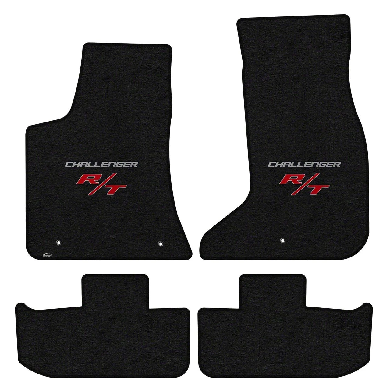 Lloyd Velourtex Front and Rear Floor Mats with Challenger and Silver RT Logo; Black (17-23 AWD Challenger)