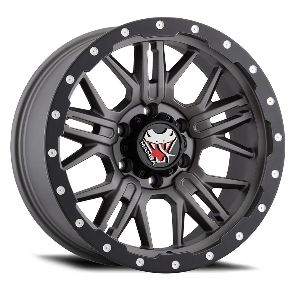 Mamba Offroad Wheels M25 Matte Gray with Black Lip 5-Lug Wheel; 18x9; 12mm Offset (09-18 RAM 1500)