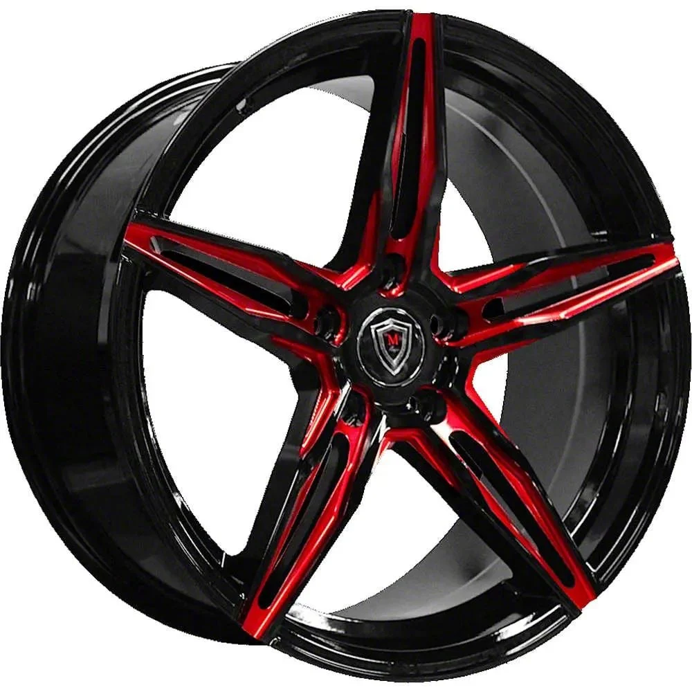 Marquee Wheels M8888 Gloss Black Red Milled Wheel; 18x8.5; 35mm Offset (21-26 Mustang Mach-E, Excluding GT)