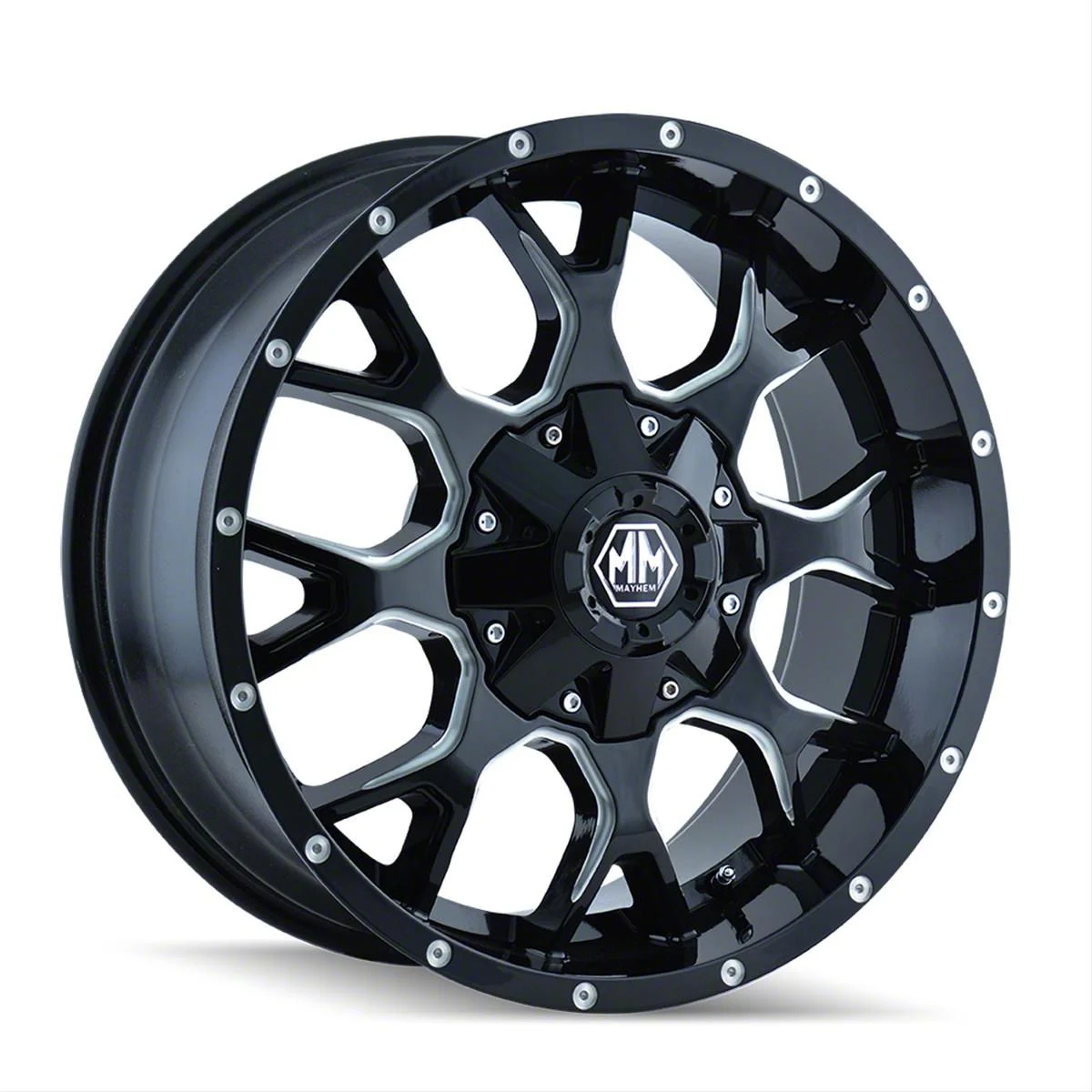 Mayhem Wheels Warrior Gloss Black Milled 8-Lug Wheel; 17x9; -12mm Offset (11-16 F-350 Super Duty SRW)