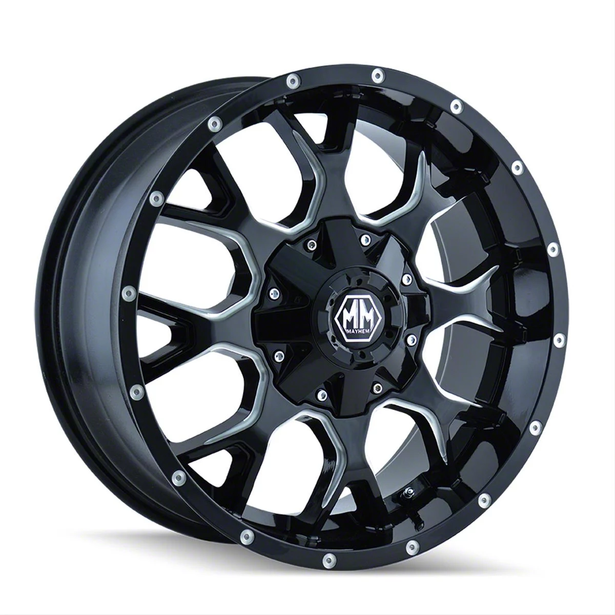 Mayhem Wheels Warrior Gloss Black Milled 8-Lug Wheel; 18x9; 18mm Offset (15-19 Silverado 3500 HD SRW)