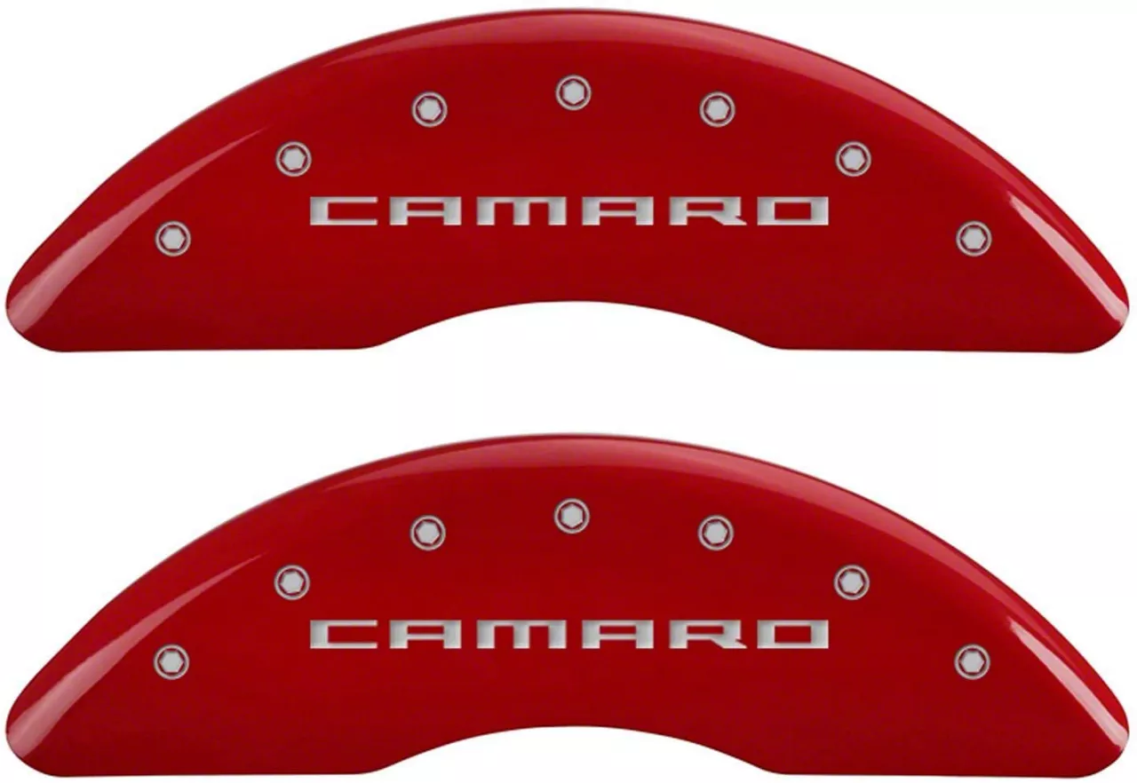 MGP Brake Caliper Covers with Gen 5/6 Camaro Logo; Red; Front and Rear (16-24 Camaro SS)