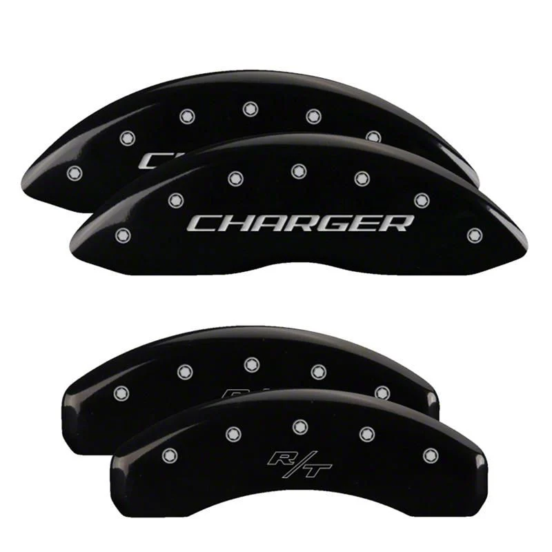 MGP Brake Caliper Covers with Charger and R/T Logo; Black; Front and Rear (06-14 Charger SRT8; 2016 Charger SRT 392)