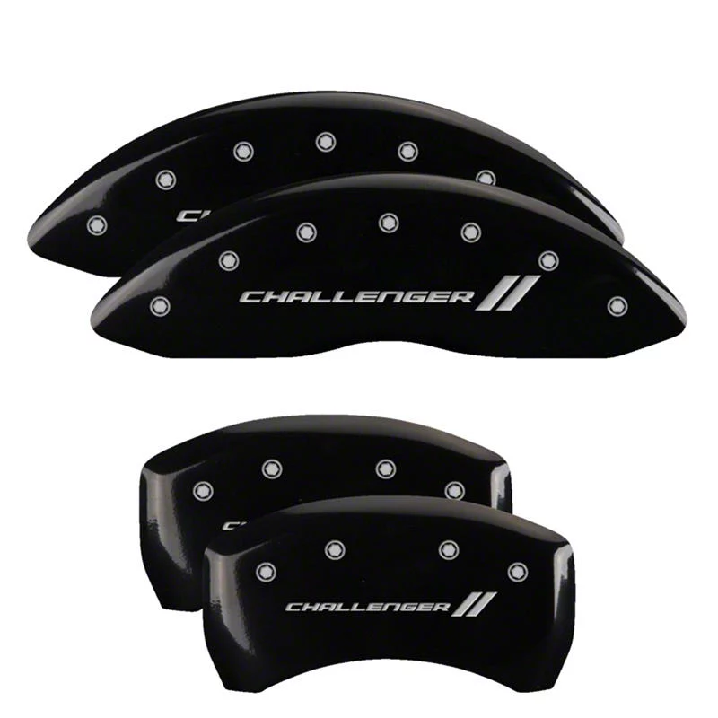 MGP Brake Caliper Covers with Challenger Stripes Logo; Black; Front and Rear (11-23 Charger R/T, SXT w/ Dual Piston Front Calipers; 15-17 AWD Charger SE w/ Dual Piston Front Calipers; 18-20 Charger Daytona, GT w/ Dual Piston Front Calipers)Find parts that