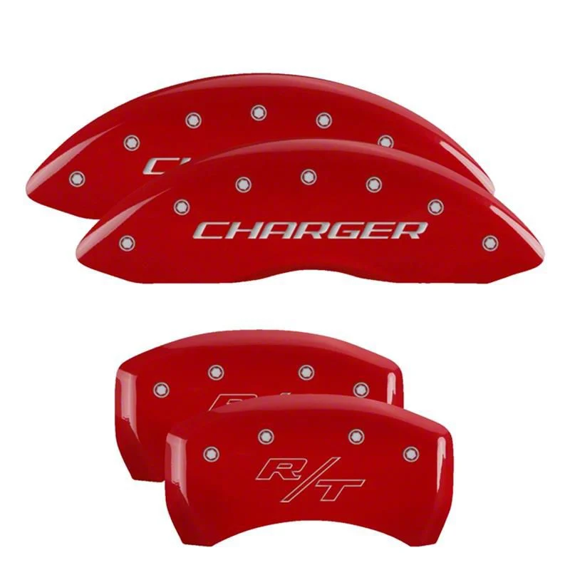 MGP Brake Caliper Covers with Charger and R/T Logo; Red; Front and Rear (06-10 Charger Base, SE, SXT)