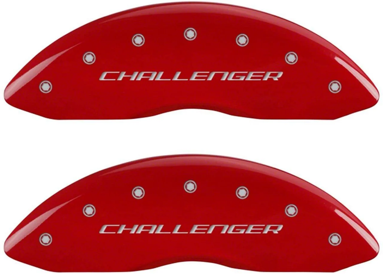 MGP Brake Caliper Covers with Challenger Logo; Red; Front and Rear (11-18 Charger R/T w/ Single Piston Front Calipers; 11-17 Charger SE w/ Single Piston Front Calipers; 12-23 SXT Charger w/ Single Piston Front Calipers)