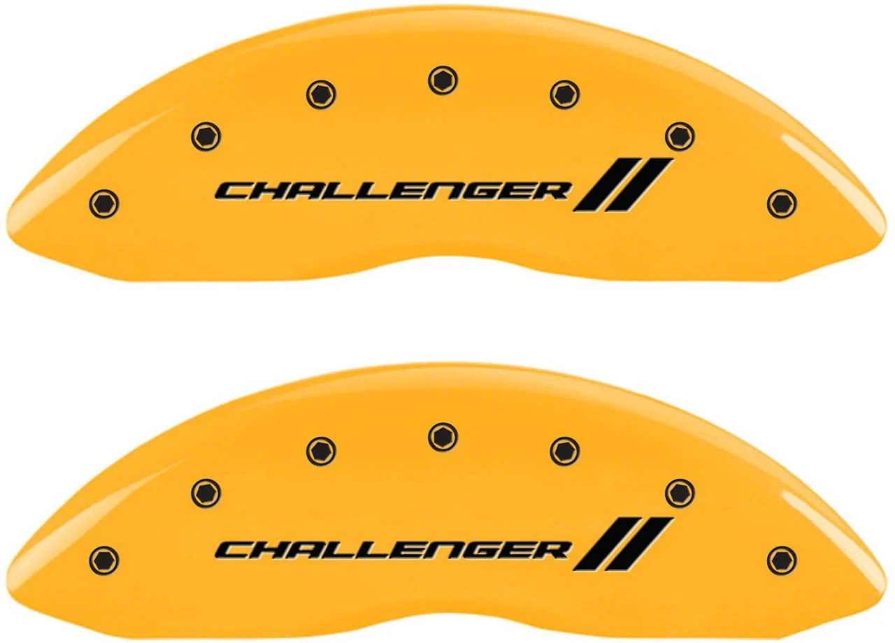 MGP Brake Caliper Covers with Challenger Stripes Logo; Yellow; Front and Rear (06-10 Charger Daytona R/T, R/T)