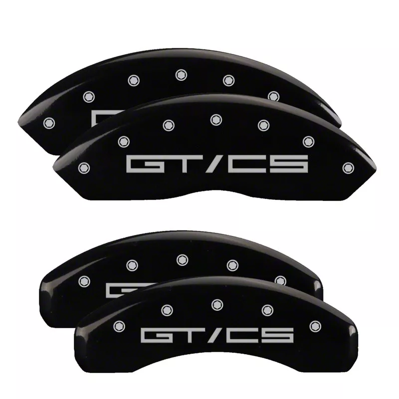 MGP Brake Caliper Covers with GT/CS Logo; Black; Front and Rear (15-23 Mustang EcoBoost w/o Performance Pack, V6)