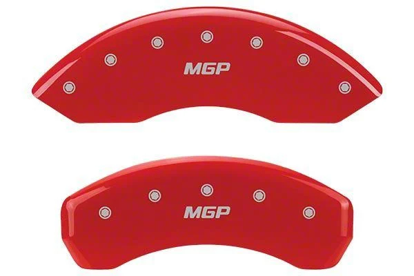 MGP Brake Caliper Covers with GT/CS Logo; Red; Front and Rear (15-23 Mustang EcoBoost w/o Performance Pack, V6)