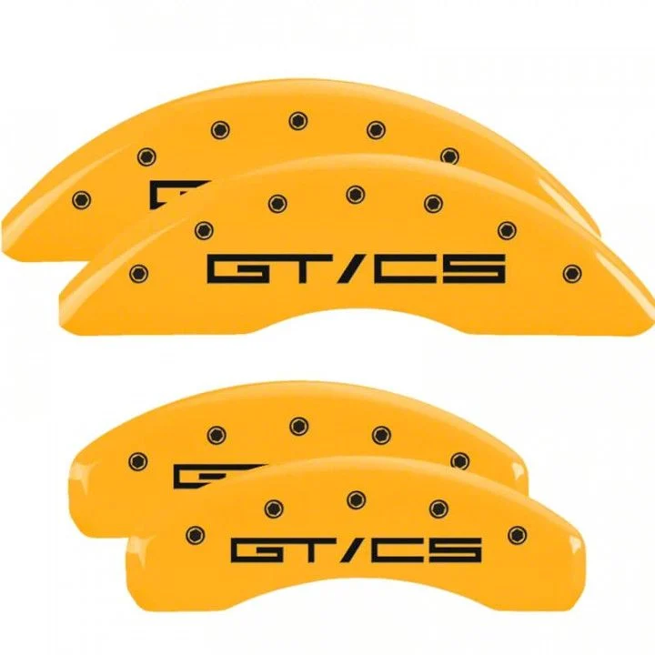 MGP Brake Caliper Covers with GT/CS Logo; Yellow; Front and Rear (15-23 Mustang GT w/o Performance Pack)