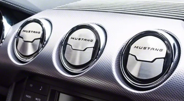 Brushed A/C Vent Trim with Mustang Lettering; Solid Black (15-23 Mustang)