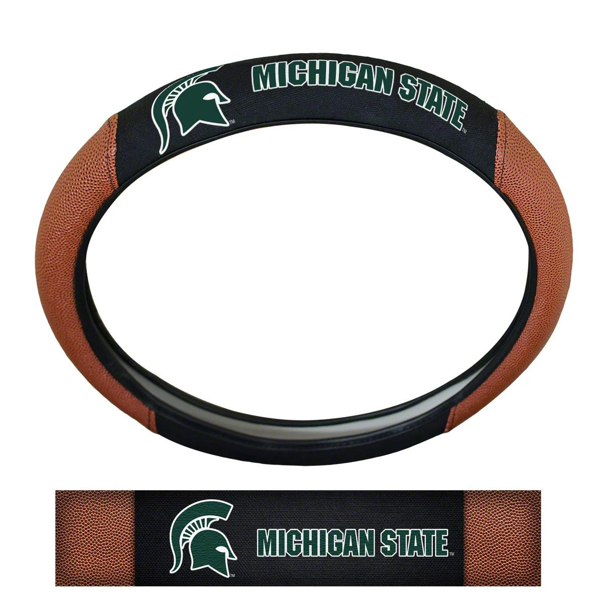 Grip Steering Wheel Cover with Michigan State University Logo; Tan and Black (Universal; Some Adaptation May Be Required)