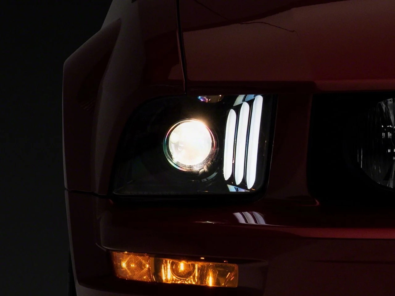 LED DRL Projector Headlights; Gloss Black Housing; Clear Lens (05-09 Mustang w/ Factory Halogen Headlights, Excluding GT500)