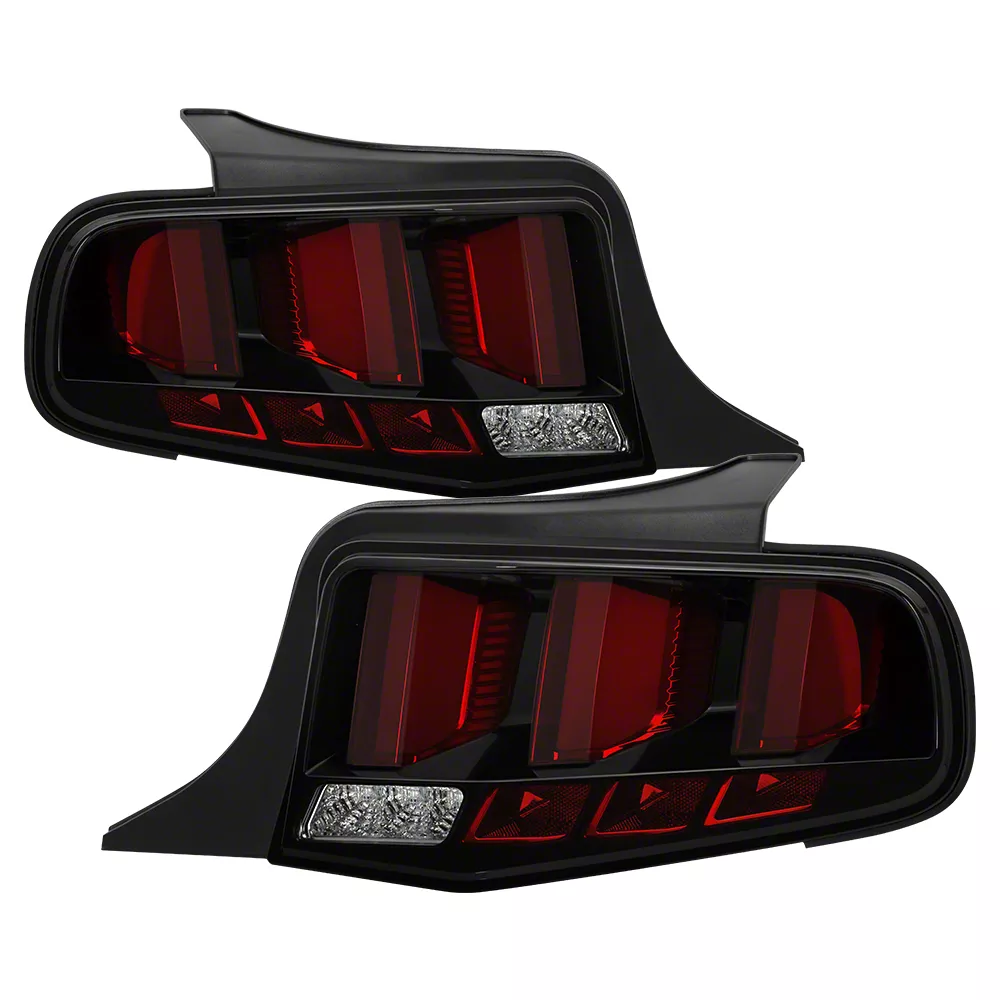 Light Bar Sequential Turn Signal LED Tail Lights; Black Housing; Red Lens (10-12 Mustang)