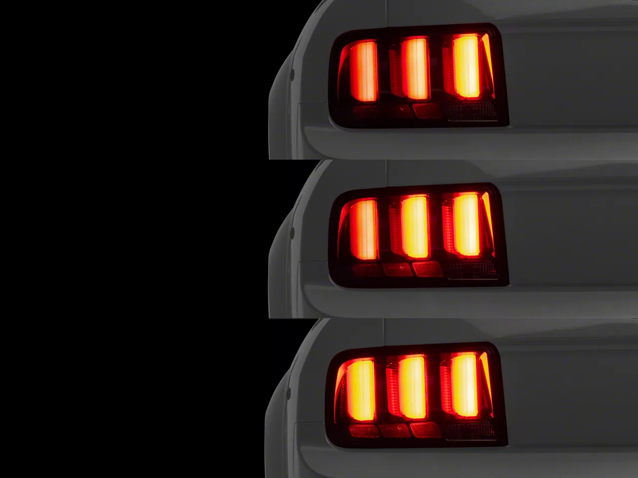 Red Light Bar LED Tail Lights; Black Housing; Smoked Lens (05-09 Mustang)