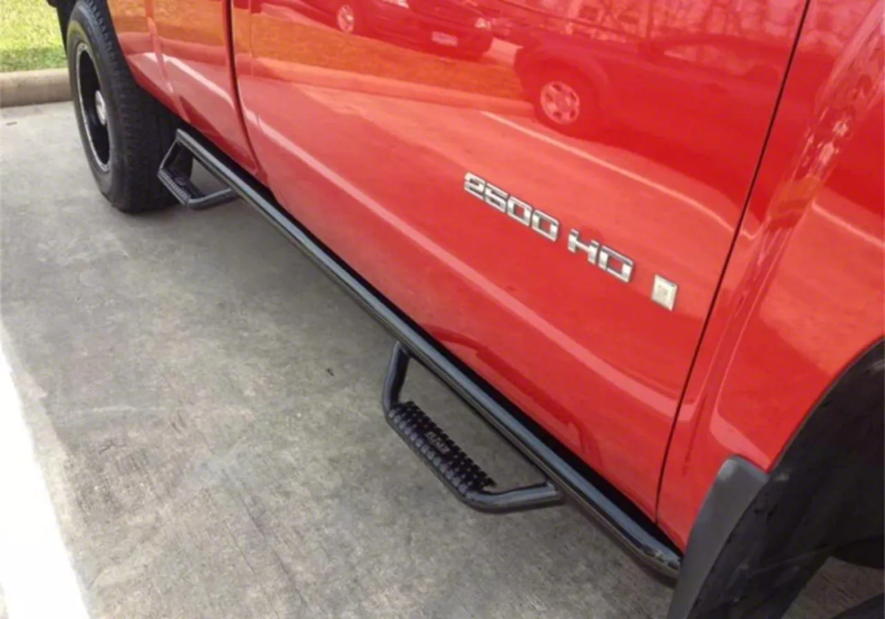 N-Fab Wheel 2 Wheel Bed Access Nerf Side Step Bars; Gloss Black (20-26 Sierra 2500 HD Regular Cab w/ 8-Foot Long Box)
