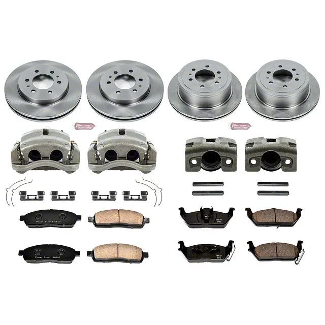 PowerStop OE Replacement 6-Lug Brake Rotor, Pad and Caliper Kit; Front and Rear (2009 F-150)