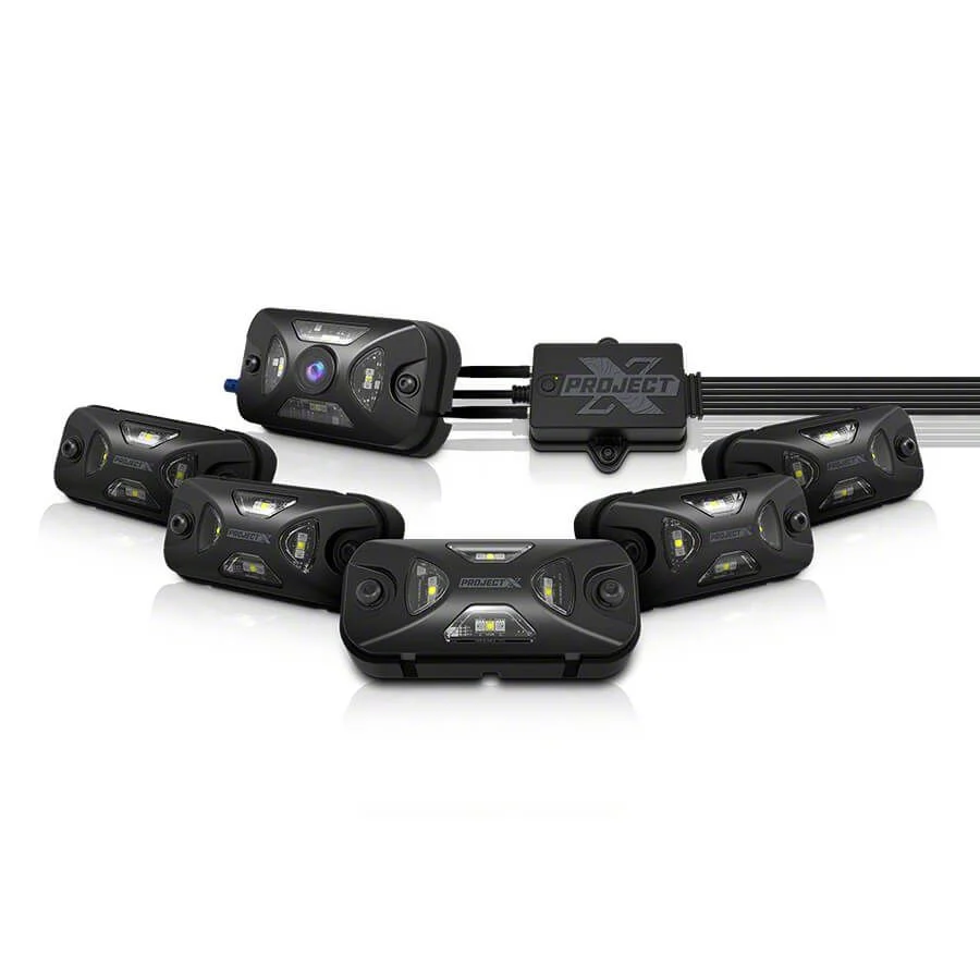 PROJECT X App Controlled RGB with 4K UHD Cameras Rock Light System; 5-Rock Lights and 1-Rock Light with Camera (Universal; Some Adaptation May Be Required)