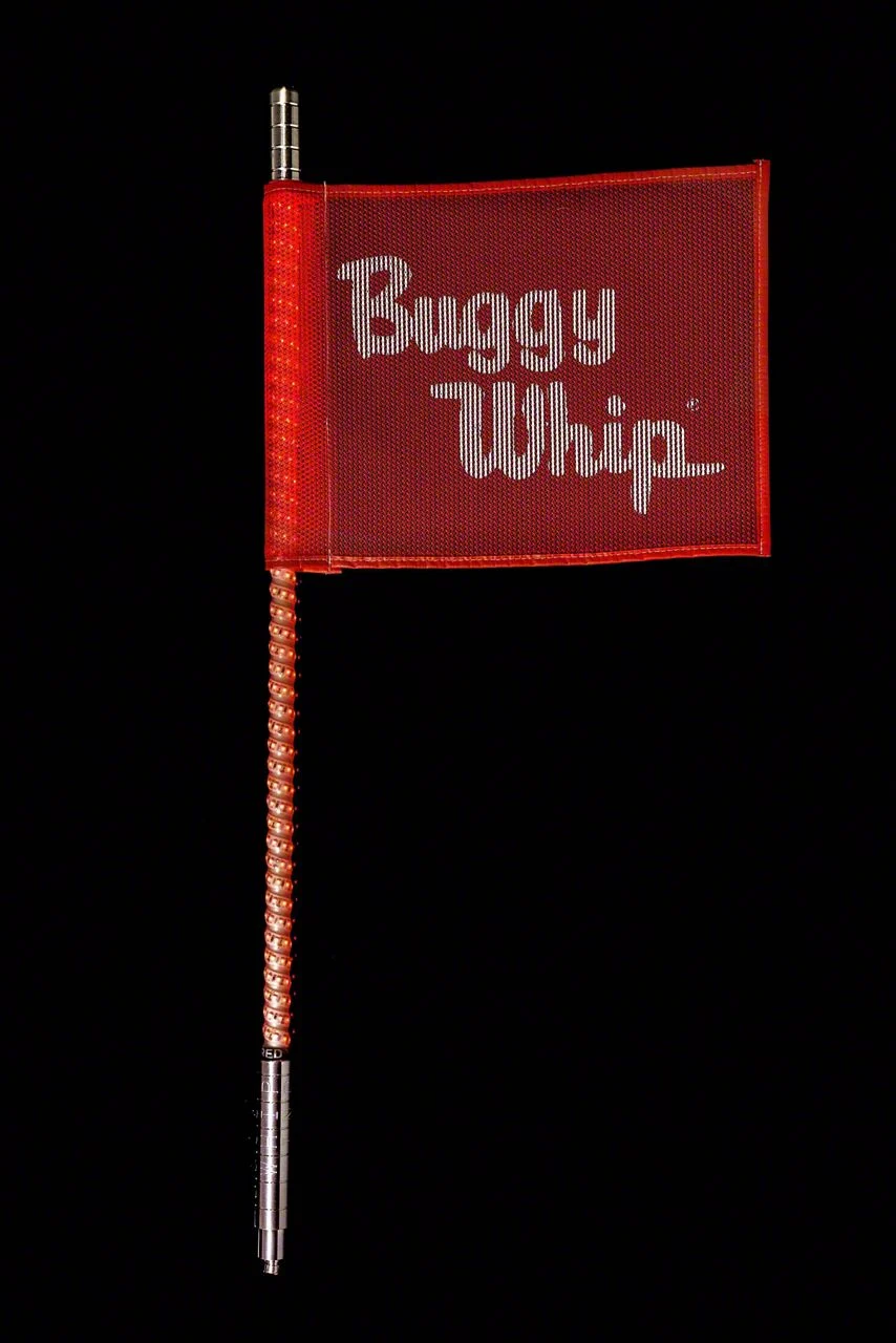 2-Foot Bright Red LED Whip with 10-Inch x 12-Inch Red Buggy Whip Flag; Quick Release Base (Universal; Some Adaptation May Be Required)