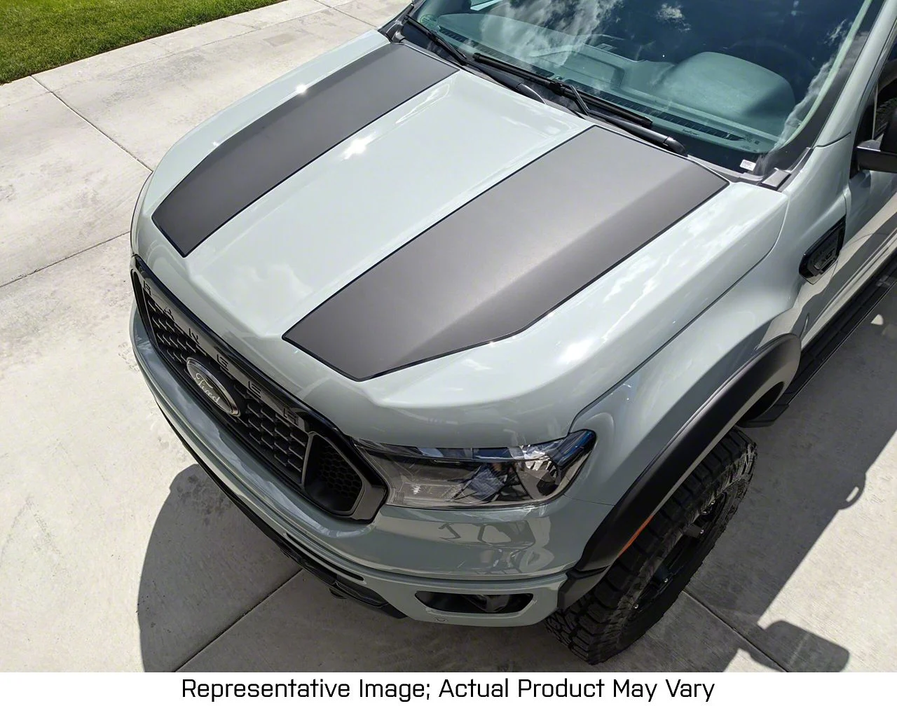 Dual Hood Stripes; Matte Black with Red Pinstripe (19-23 Ranger)