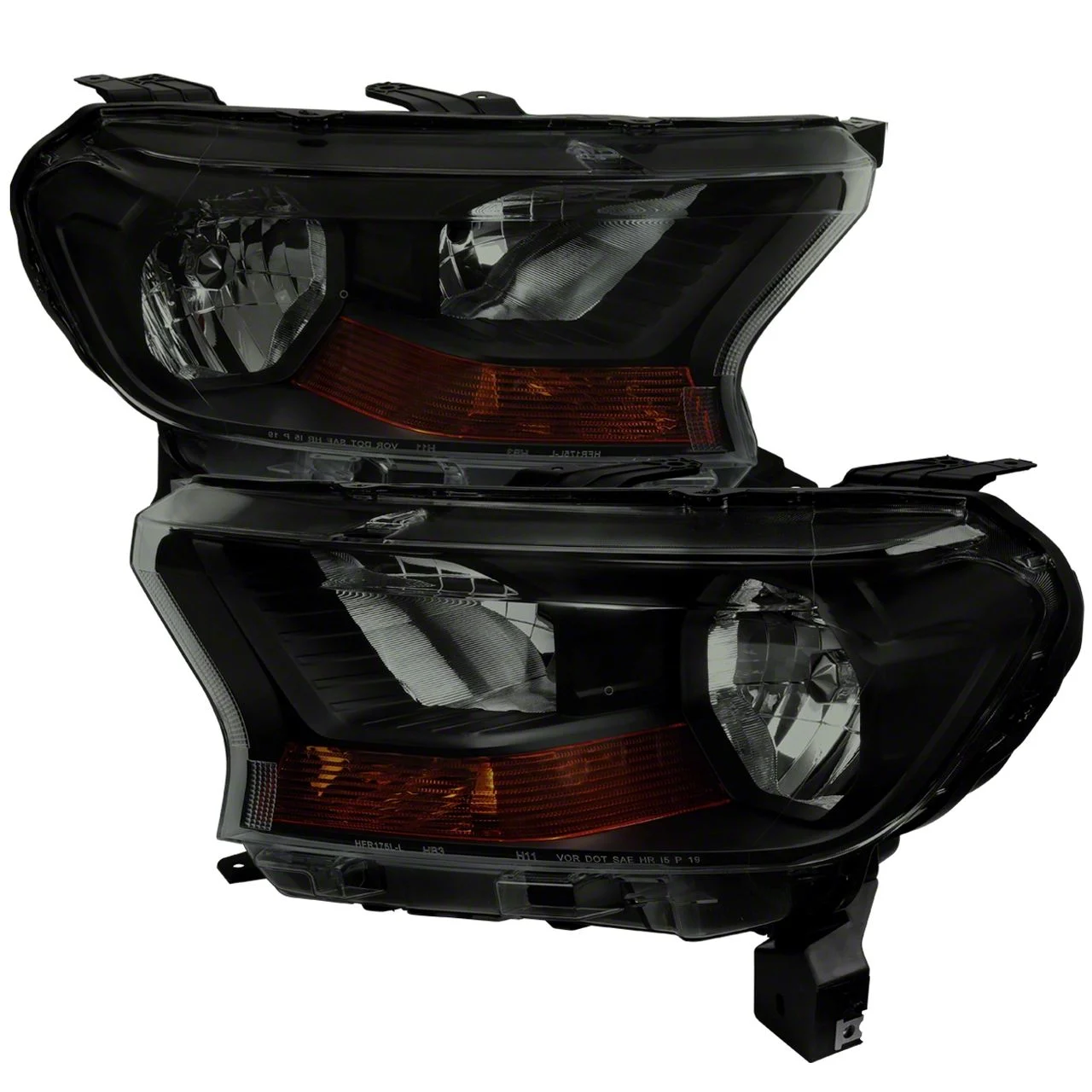 Factory Style Halogen Headlights; Gloss Black Housing; Smoked Lens (19-23 Ranger XL, XLT)