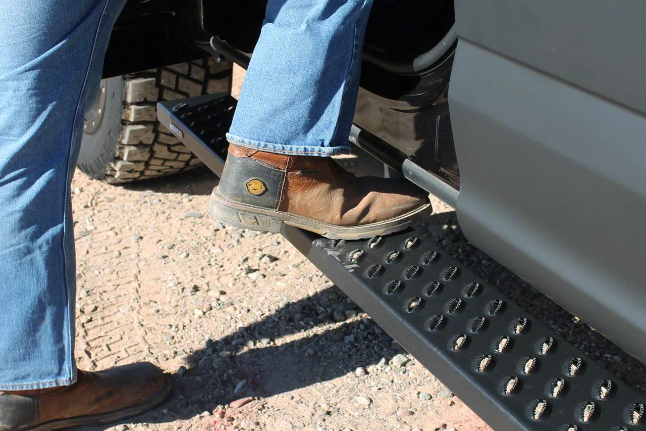 Raptor Series 6.50-Inch Sawtooth Slide Track Running Boards; Black Textured (20-26 Sierra 2500 HD Double Cab)