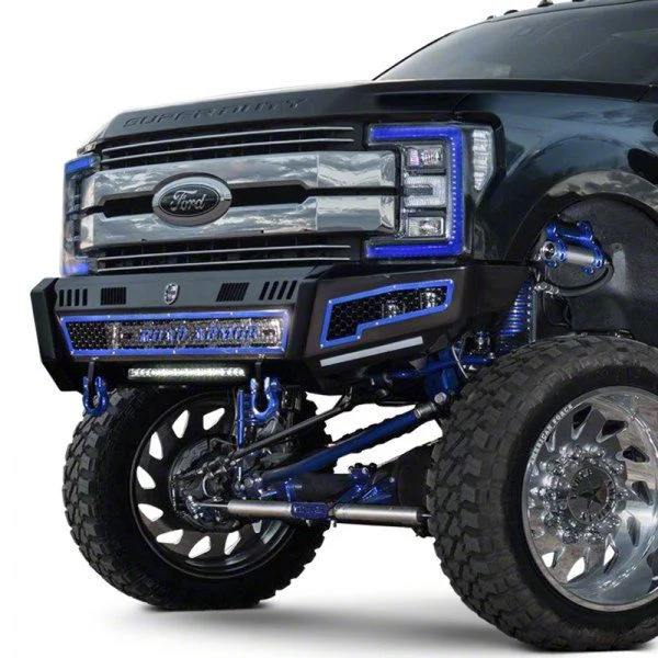 Road Armor iDentity Beauty Ring Front Bumper with Shackles, Double Cube Light Pods; Light Textured Black (20-23 Sierra 2500 HD)