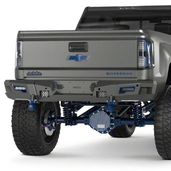 Road Armor iDentity Beauty Ring Rear Bumper with Shackle End Pods and Accent Lights; Light Textured Black (15-19 Sierra 2500 HD)