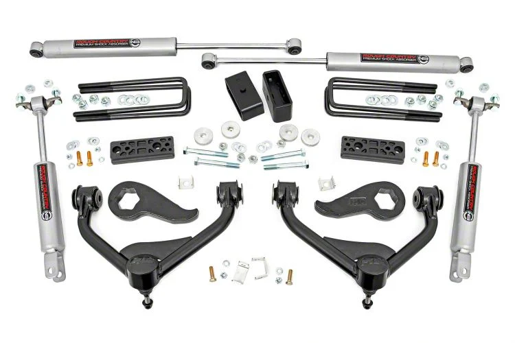 Rough Country Suspension 3-Inch Suspension Lift Kit with Premium N3 Shocks (20-26 Silverado 3500 HD DRW w/ Overload Springs)