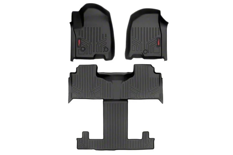Rough Country Heavy Duty Front and Rear Floor Mats; Black (21-26 Yukon w/ Rear Bucket Seats)