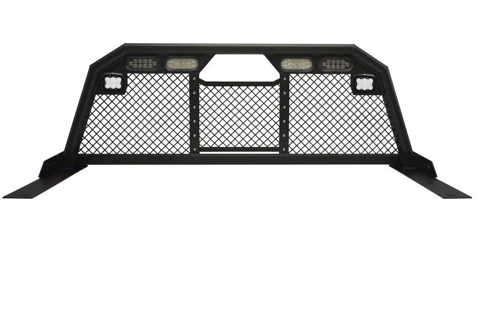 Royalty Core RC88 Billet Headache Rack with Integrated Tail Lights and Dura PODs; Satin Black (19-26 Silverado 1500)