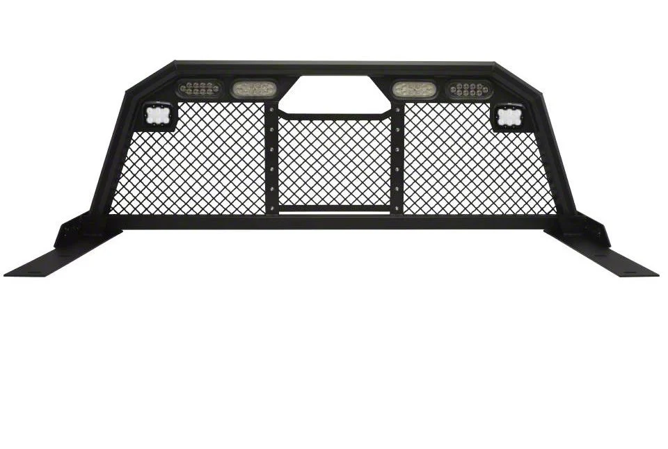Royalty Core RC88 Billet Headache Rack with Integrated Tail Lights and Dura PODs; Satin Black (20-26 Silverado 3500 HD)
