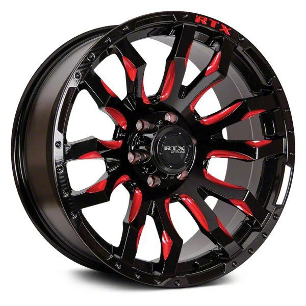 RTX Offroad Wheels Patton Gloss Black Red Milling 6-Lug Wheel; 20x9; 10mm Offset (15-20 Yukon)