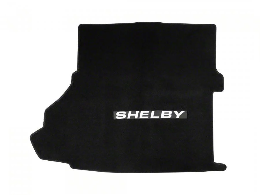 Trunk Mat with Shelby Logo; Black with Blue Stitching (15-23 Mustang w/ Shaker Subwoofer)