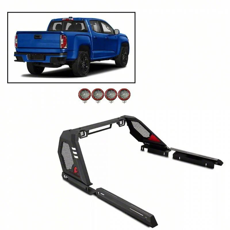 Vigor Roll Bar with 5.30-Inch Red Round Flood LED Lights; Black (07-26 Sierra 1500)