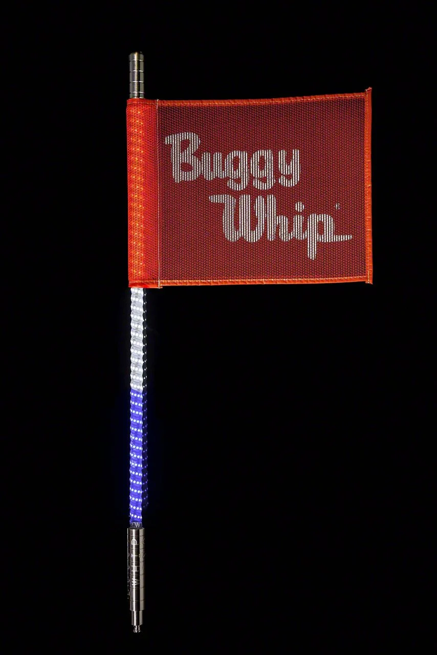 4-Foot RWB LED Whip with 10-Inch x 12-Inch Red Buggy Whip Flag; Quick Release Base (Universal; Some Adaptation May Be Required)