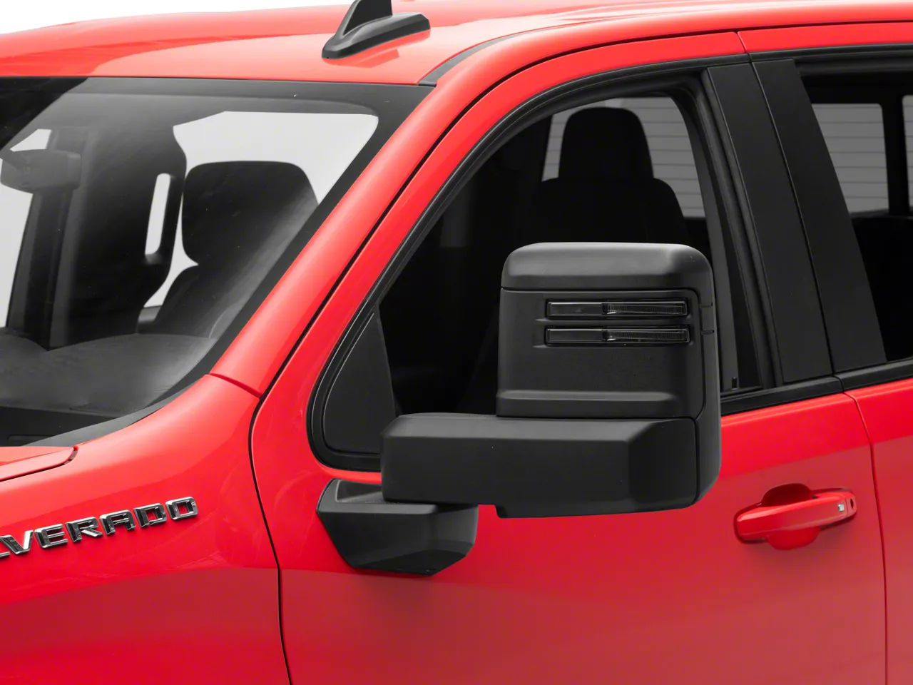 Powered Heated Manual Extendable Towing Mirrors with Clear LED Turn Signals; Black (19-26 Silverado 1500)