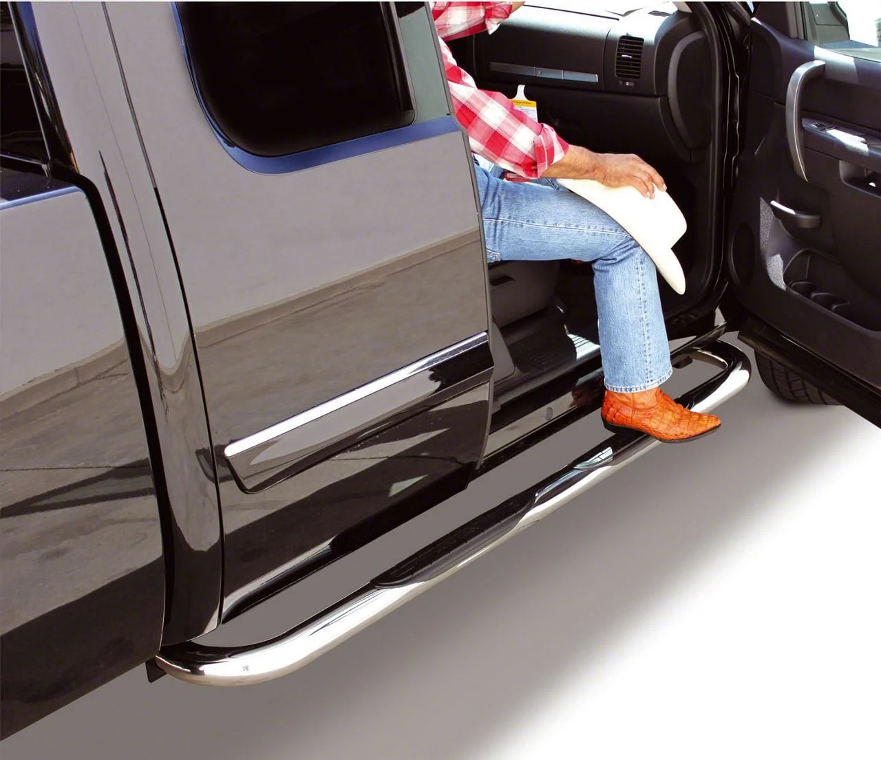 Go Rhino 3-Inch 4000 Series Cab Length Side Step Bars; Polished (15-19 Silverado 2500 HD Crew Cab)