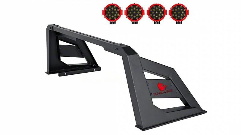 Armour Roll Bar with 7-Inch Red Round LED Lights; Black (07-26 Silverado 2500 HD)