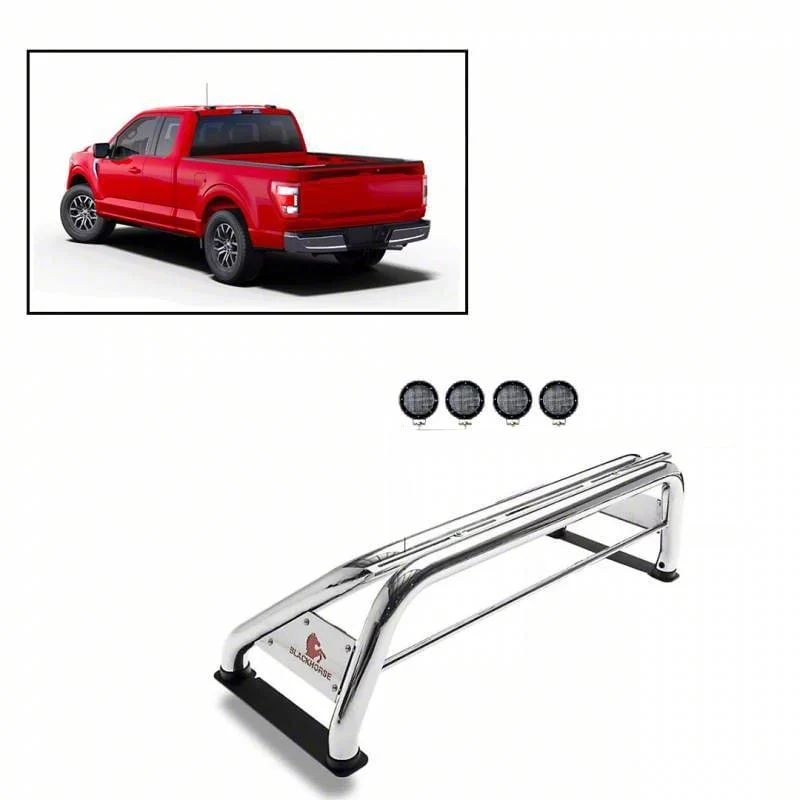 Classic Roll Bar with 5.30-Inch Black Round Flood LED Lights; Stainless Steel (07-26 Silverado 2500 HD)