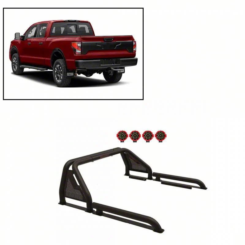 Gladiator Roll Bar with 7-Inch Red Round LED Lights; Black (07-26 Silverado 2500 HD)