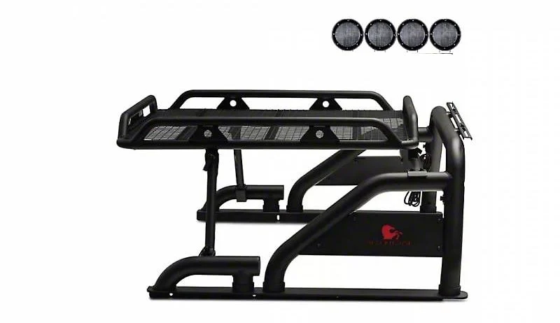 Warrior Roll Bar with 5.30-Inch Black Round Flood LED Lights; Black (07-26 Silverado 2500 HD)