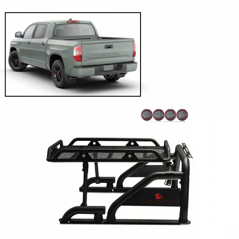 Warrior Roll Bar with 5.30-Inch Red Round Flood LED Lights; Black (07-26 Silverado 2500 HD)