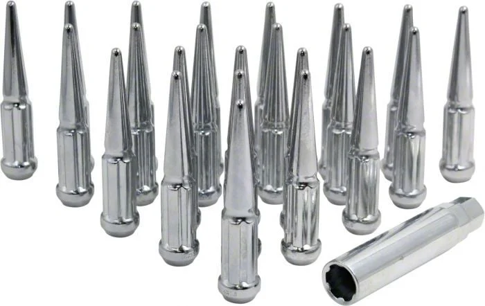 Chrome Spike Lug Nut Kit; 14mm x 1.5; Set of 32 (07-26 Silverado 3500 HD)